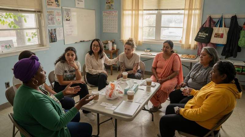 Peer support circle of women listening together