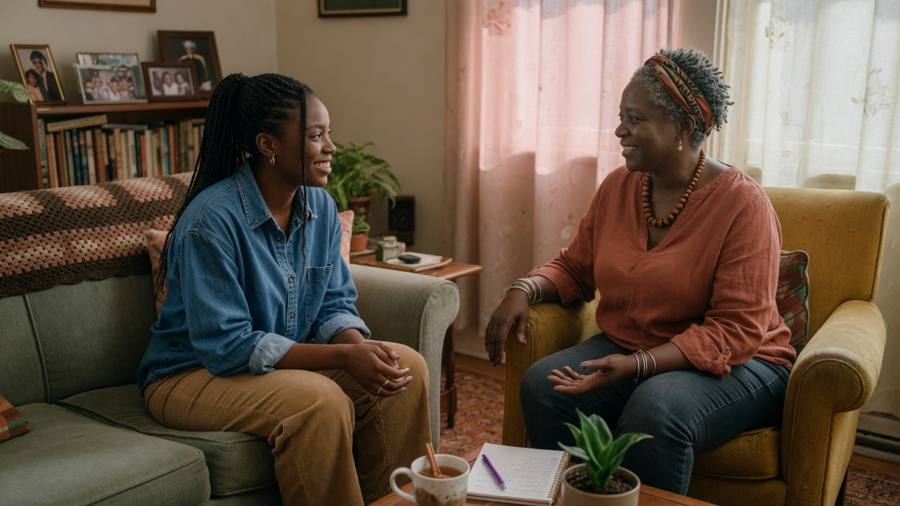 Women in a supportive growth conversation