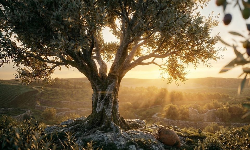 Tree branches in golden light — rooted in faith